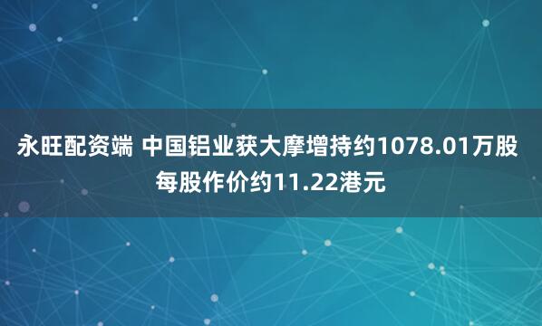 永旺配资端 中国铝业获大摩增持约1078.01万股 每股作价约11.22港元
